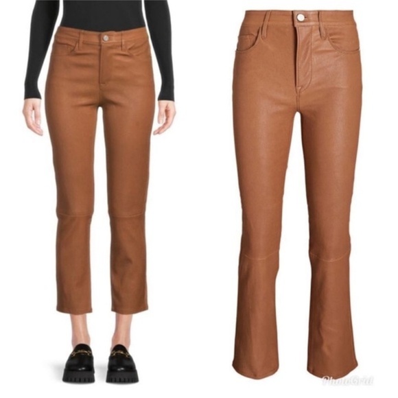 FRAME “Le High Straight” Cropped Lamb Leather Pants In Latte Size 25 EUC! - Picture 1 of 14